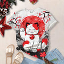 the LUCKY CAT - Lucky Cat Cartoon Print Fashion Casual Short Sleeve Oversized T-Shirts for Women