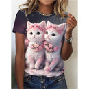 the CUTESY CAT - Cute Animal 3D Printed Short Sleeves Summer Oversized O-Neck T-Shirts for Women