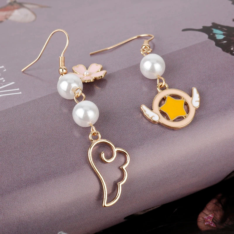 the GLAM GIRL COLLECTION - Earrings Time Key Moon Stick Crystal Pearl Dangle Earrings Kawaii Christmas Gift