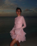 the EVENING ORCHID - Fashion Ruffles Edge Single Breasted Women's Dress, Fashion Long Lantern Sleeve High Waist Mini Dresses