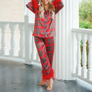 the CUTE & COZY PAJAMA - Christmas Women's 2 Piece Pajama Set Long Sleeve Tassel Flapper Lapel Button Up Shirt Tops Pants Sleepwear Night Wear