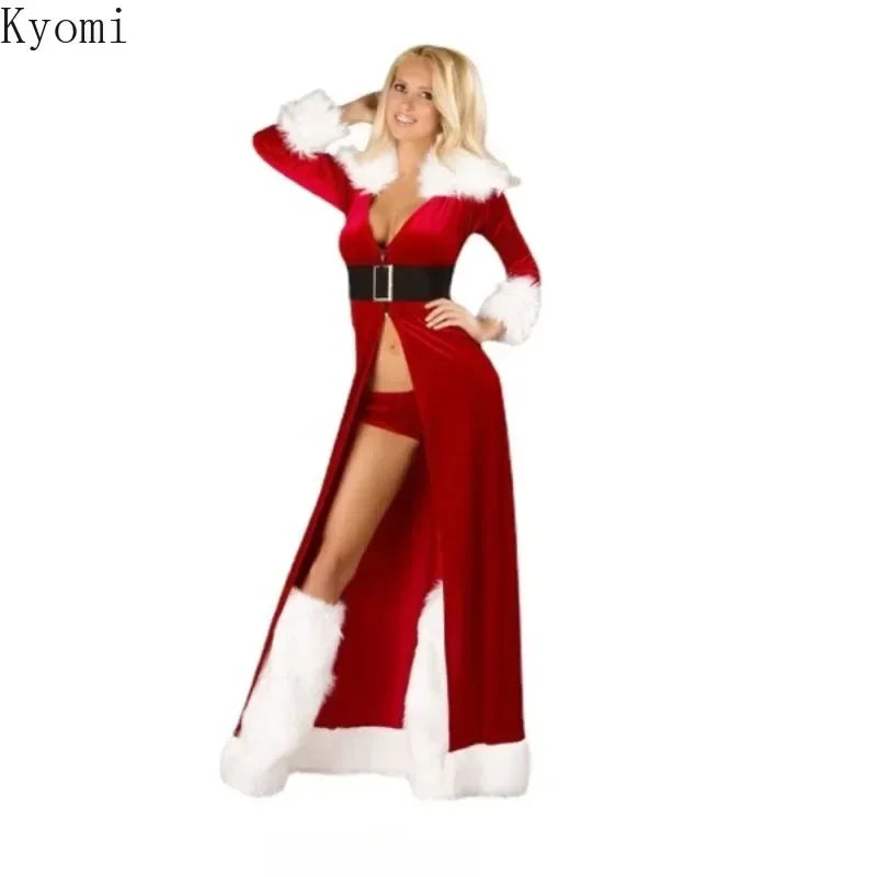 the SANTA BABY - Hot Women Sexy Deep V Neck Christmas Cosplay Costumes Halloween Festival Uniform Long Dress Santa Clause for Women Sexy Lingerie