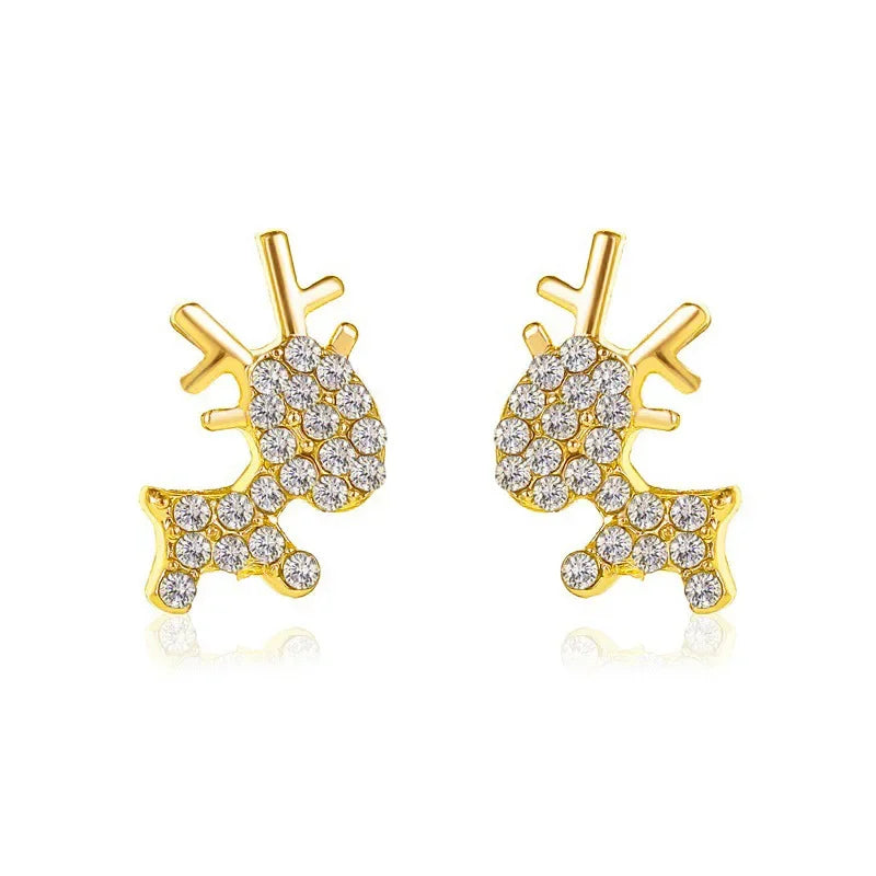 the REINDEER GEMS - Animal Deer Stud Earrings Small Antler Earrings Crystal Stone Christmas Gift Jewelry