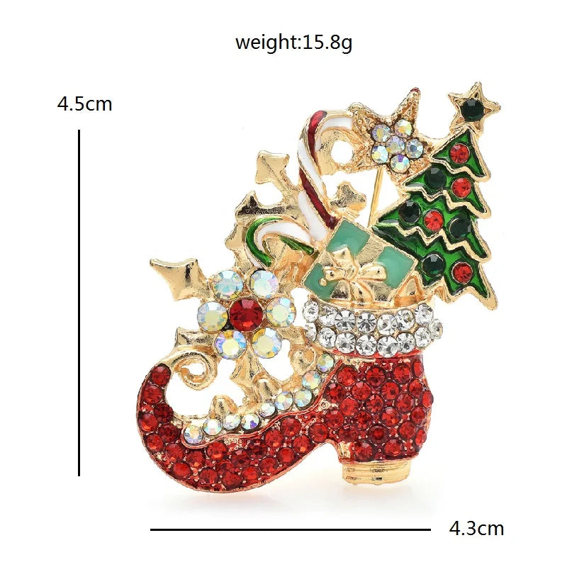 the SANTA'S SHOE - Gift Boot Brooches for Women Unisex Rhinestone Enamel Tree Christmas Brooch Pins Gifts