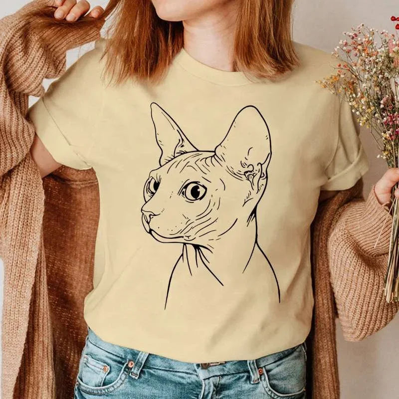 the SPHINX CAT - Casual Fashion Graphic Short Sleeve Sphinx Cat T-Shirts for Women