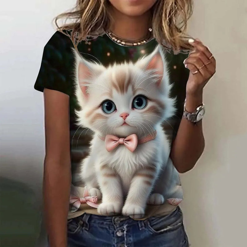 the CUTESY CAT - Cute Cat Pattern 3D Print Short Sleeve Casual Fashion Oversized T-Shirts