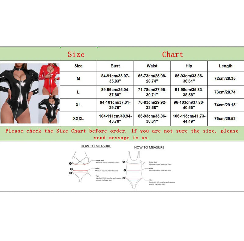 the BAD KITTY KAT - PU Leather Bodysuit Women Sexy Lingerie Long Sleeve Leotard Zipper Crotchless Teddy Open Crotch Latex Body Catsuits