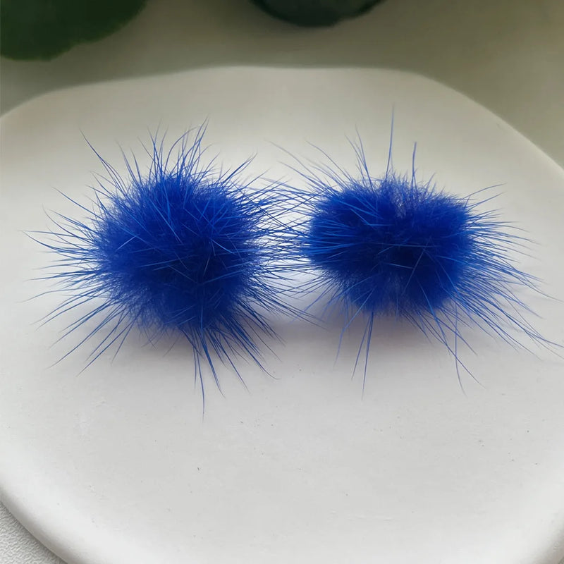 the FURBALL COLLECTION - Genuine Mink Fur Ball Fur Pom Pom Stud Earrings SoftJewelry Cute Christmas Gift