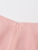 the COURTSY - Solid Spliced Button Slimming Dresses for Women, O-Neck Long Sleeve High Waist Patchwork Ruffles Dress