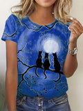 the CUTE TABBY - Cute Cat Print O-Neck Tops Casual Short Sleeve T-Shirt