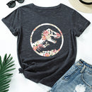 the JURASSIC - Women Flower Dinosaur Print Short Sleeve T-Shirt