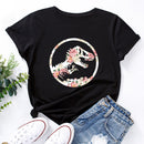 the JURASSIC - Women Flower Dinosaur Print Short Sleeve T-Shirt