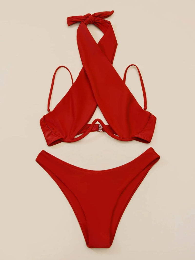 the EAT YOUR HEART OUT - Cross Halter Push Up Bikini Women Swimsuit