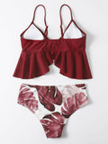 the NANTUCKET - Sexy Ruffle Bikini Leaf Print Swimwear