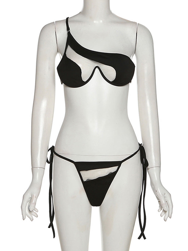 the EXHIBITION - Summer Women One Shoulder Strap Bikini Sets