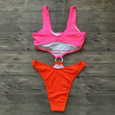 the NEON RETRO - Women One Piece Swimsuit Hollow Out Swimwear