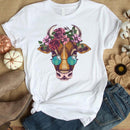 the MOO - Women Floral Cow Flower Print T-Shirt