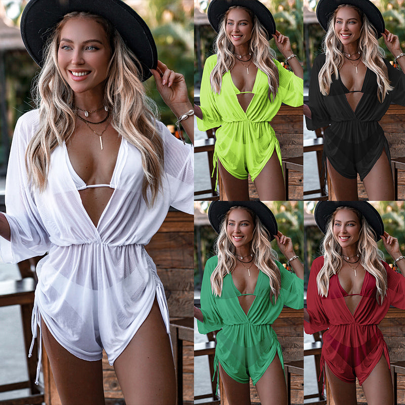 the ROMPER BIKINI - Women Swimwear 3-Piece Robe Beach Top Dress