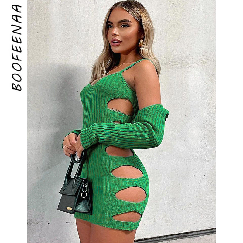 the BRIANNA Dress - Sexy Two Piece Set Cut Out Long Sleeve Knit Dress