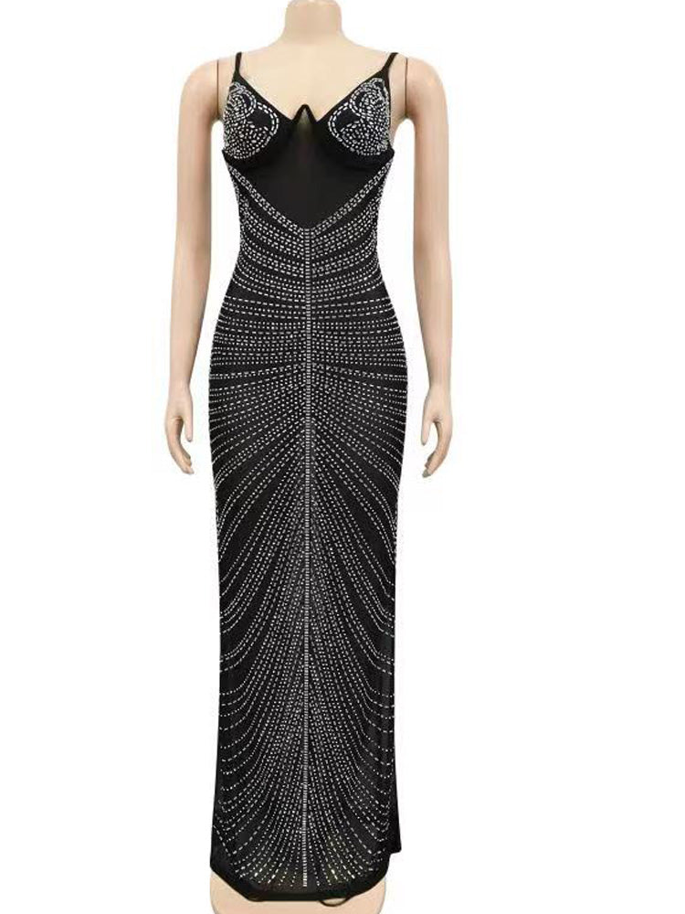 the MARILYN Dress - Sparkle Mesh Sheer Rhinestones Maxi Dress