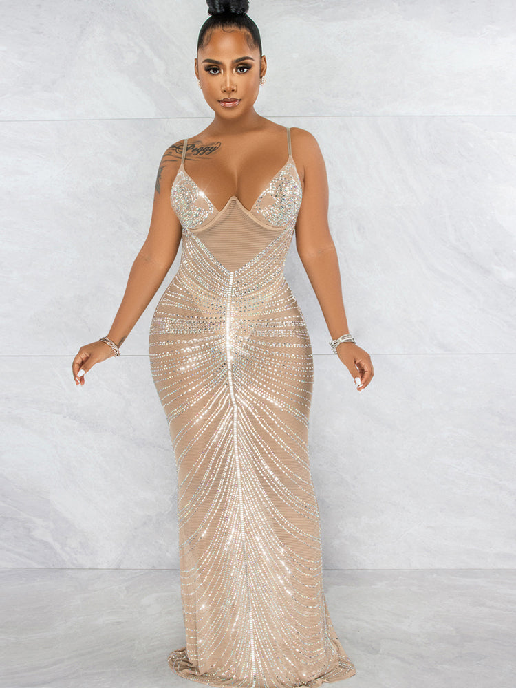 the MARILYN Dress - Sparkle Mesh Sheer Rhinestones Maxi Dress