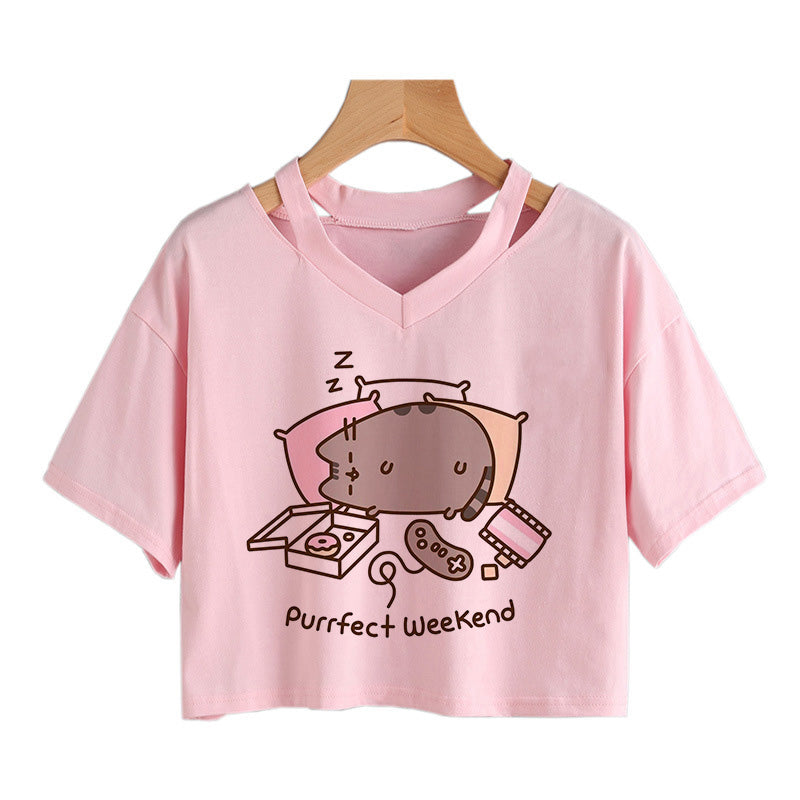 the CROPPED CAT - Cat Print Crop Top T-Shirt