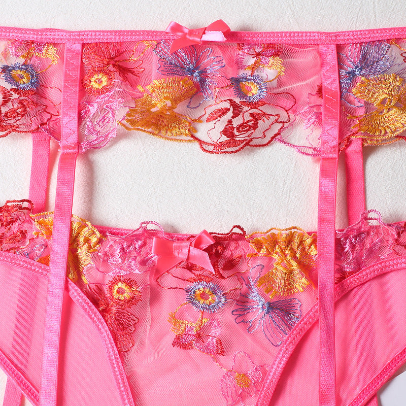 the PINK N PRETTY - Woman Embroidery 3-Piece Sensual Lingerie Set