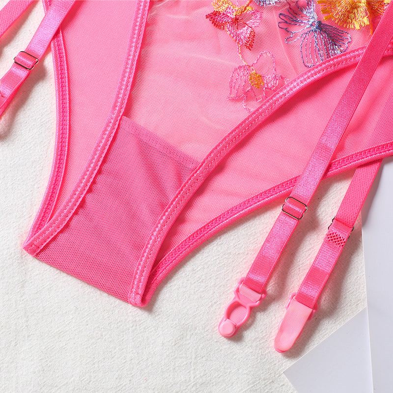 the PINK N PRETTY - Woman Embroidery 3-Piece Sensual Lingerie Set