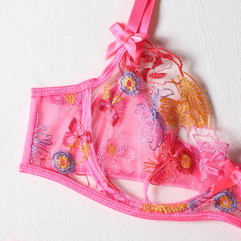 the PINK N PRETTY - Woman Embroidery 3-Piece Sensual Lingerie Set