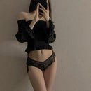 Black The CROSS MY HEART- Sexy Cross Thin Belt Women Panties