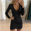 the CAMERON Dress - Women Sexy Sequins Glitter V Neck Dress