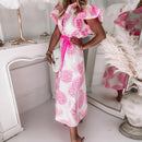 the KENNEDY Dress - Fashion Ruffle Short Sleeve V Neck Dress