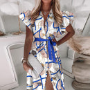 the KENNEDY Dress - Fashion Ruffle Short Sleeve V Neck Dress