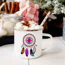 the DREAMCATCHER - Feather Dreamcatcher Print Enamel Tea Mugs