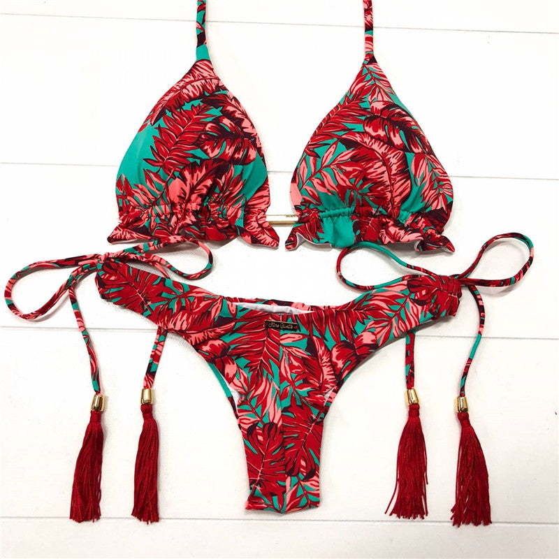 the ALOHA - Halter Push Up Bikini Tassel Swimwear