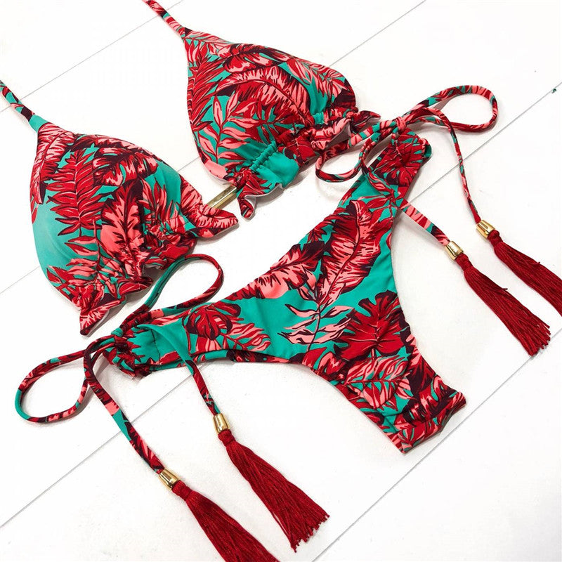 the ALOHA - Halter Push Up Bikini Tassel Swimwear