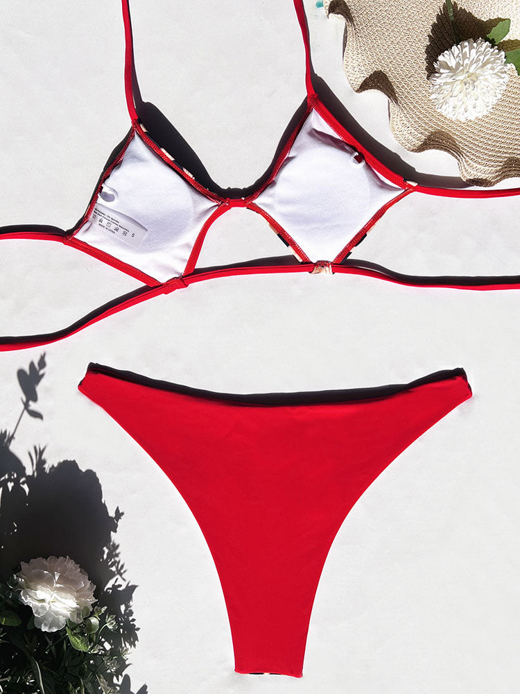 the RED HOT - Halter Bikini Patchwork Women Swimsuit