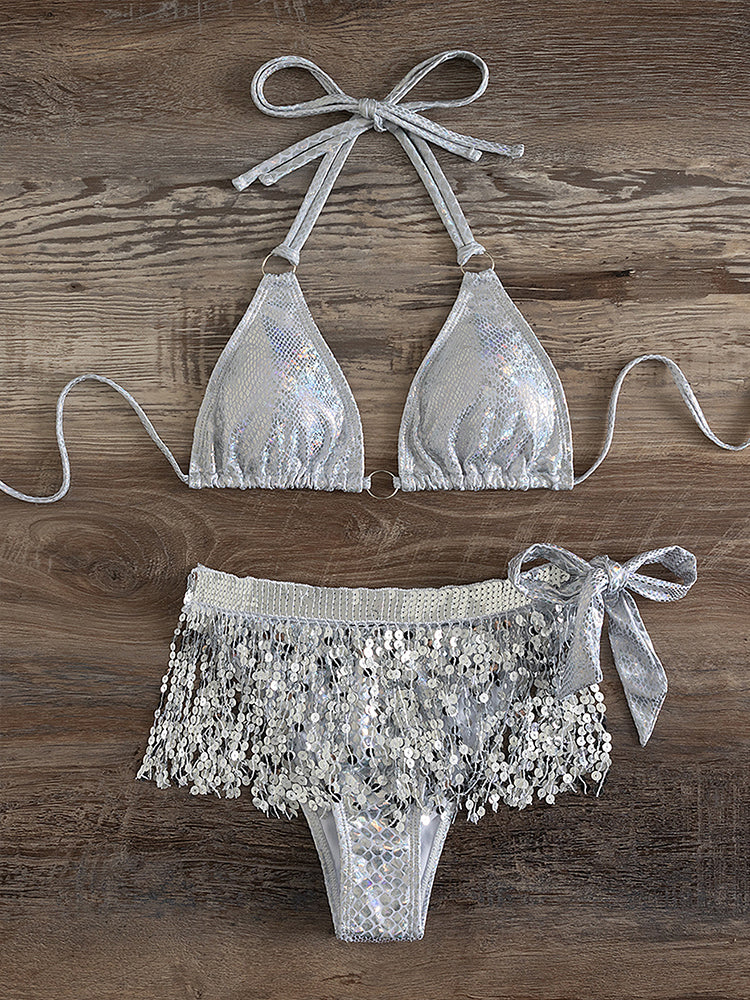 the BELLY DANCER - Showgirl Sexy Shiny Tassel Bikini Swimsuit