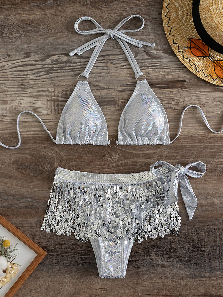 the BELLY DANCER - Showgirl Sexy Shiny Tassel Bikini Swimsuit