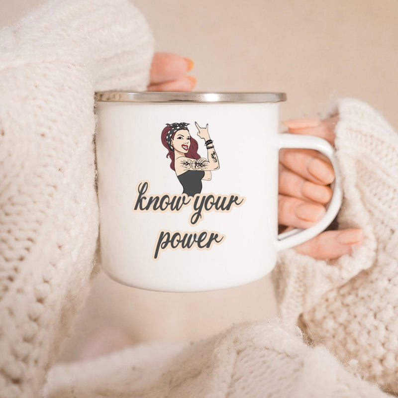 the GIRL POWER CUP - Know Your Power Feminist Enamel Mug