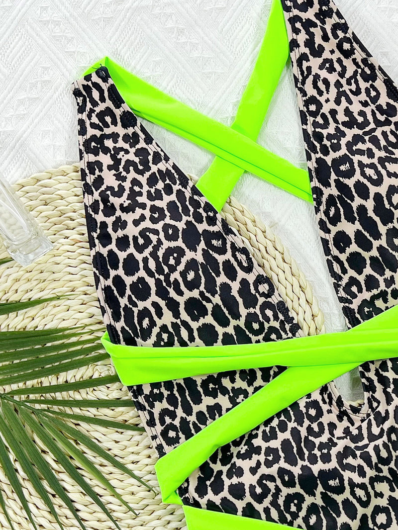 the GREEN LIGHT LEOPARD - Women Leopard One Piece Swimsuit