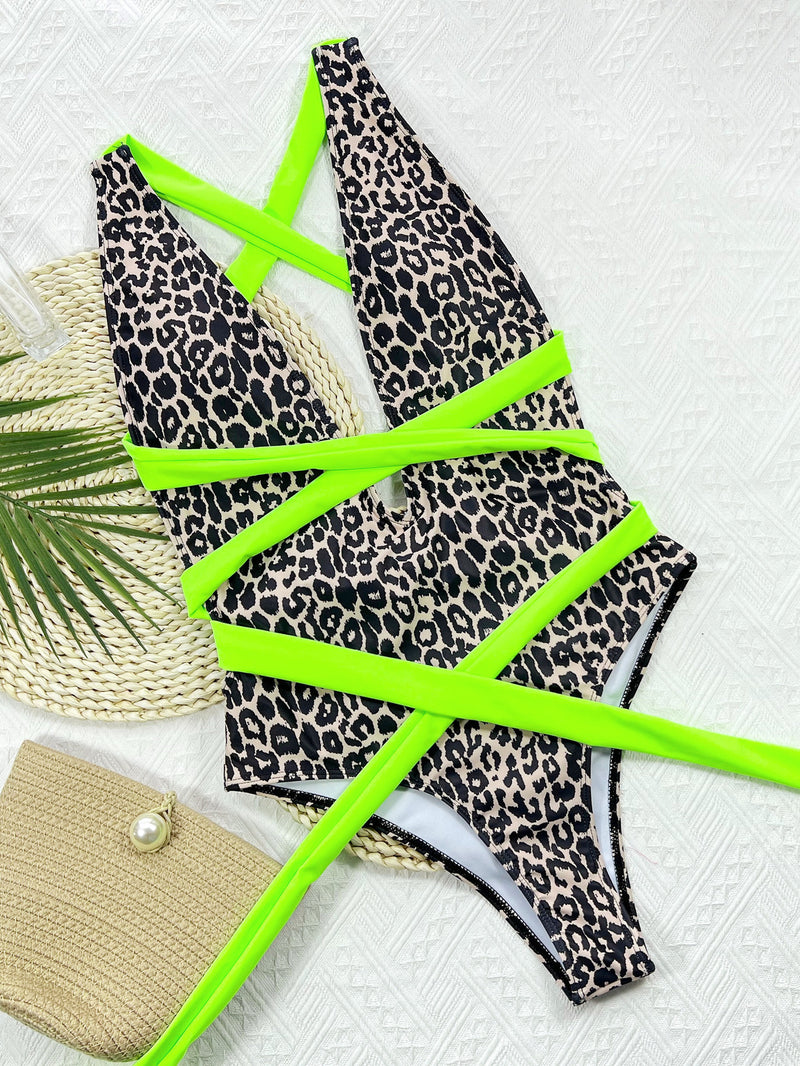 the GREEN LIGHT LEOPARD - Women Leopard One Piece Swimsuit