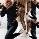 the LEOPARD LADY - Long Sleeve Button Ladies T-Shirt