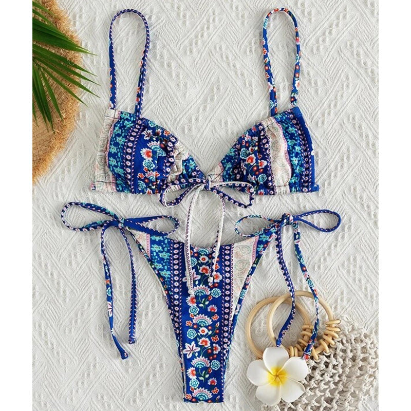 the PIXIE - Floral Print String Bandage Bikini Set