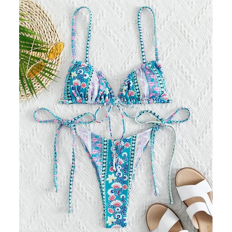 the PIXIE - Floral Print String Bandage Bikini Set