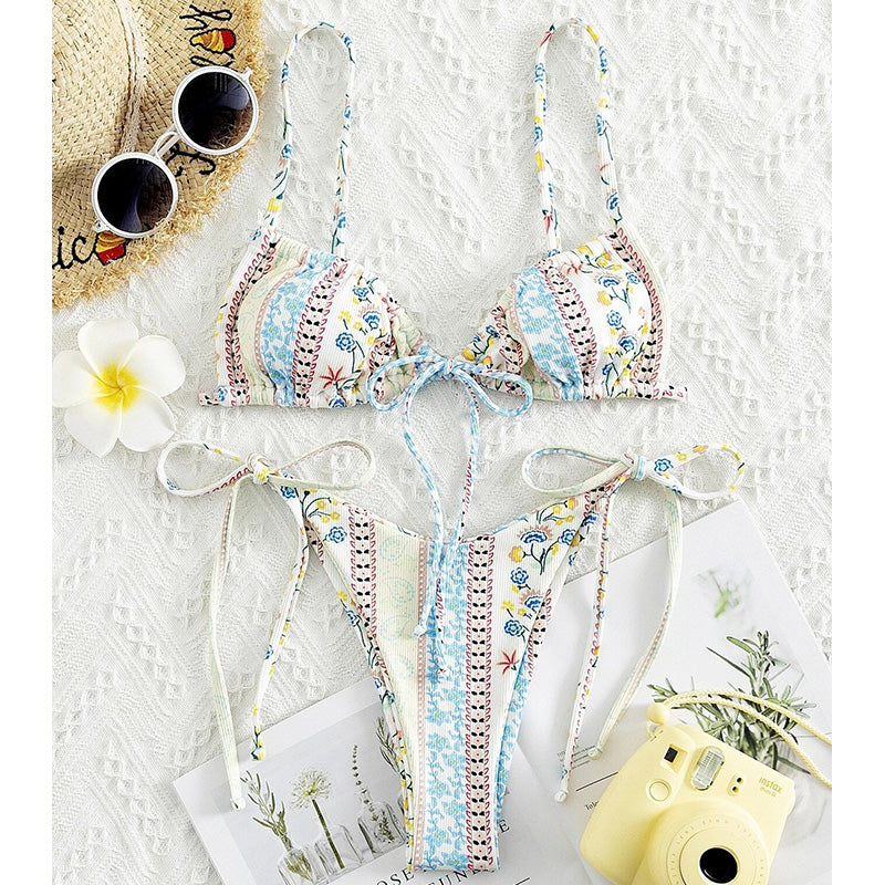 the PIXIE - Floral Print String Bandage Bikini Set