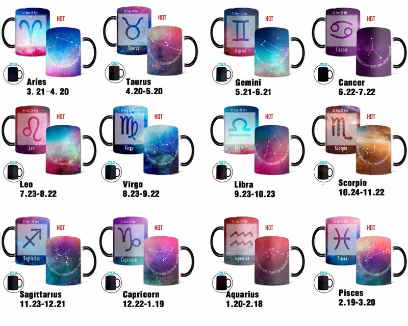 the MAGIC STAR SIGNS - 12 Constellation Stars Mugs Magic Color Changing Home Coffee Tea Cups