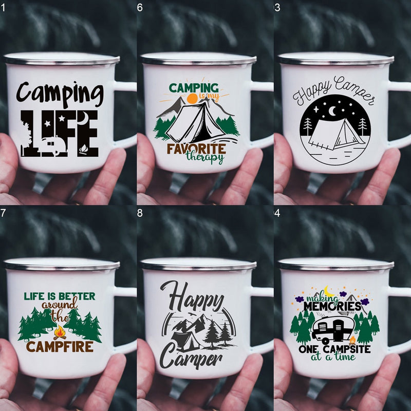 the CAMPER - Mountain Print Enamel Cups