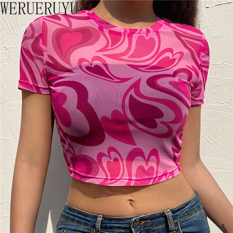 the HEARTTHROB - Sexy Mesh Crop Top Women T-Shirt