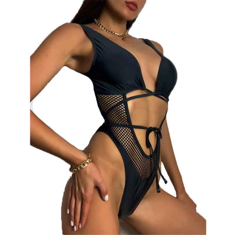 the CAGED CAT - Mesh Hollow Lace One Piece Swimsuit